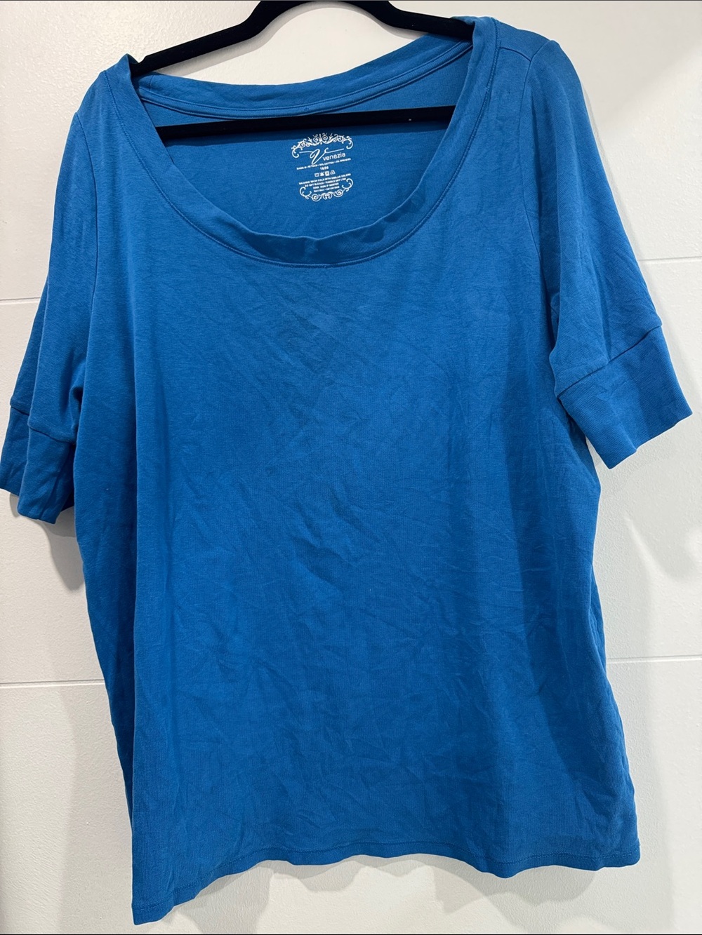 Venezia Short Sleeve Top Womens 18/20 Blue Good Scoop Neck Banded Cuff